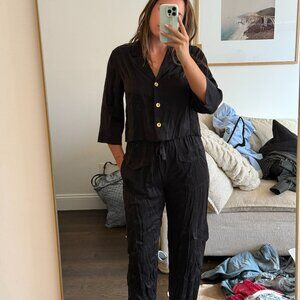 Black Washed Satin Pocket/Cargo High Waisted Pants from Ganni